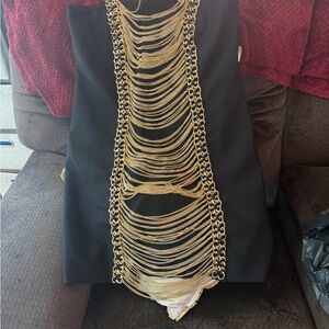 AKIRA Black Dress with Gold Chain Accents